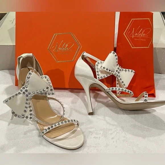 Nalebe Malika Dimante Ivory Stilleto Bow Heel Size 39.5 EU BNWB - Picture 4 of 4